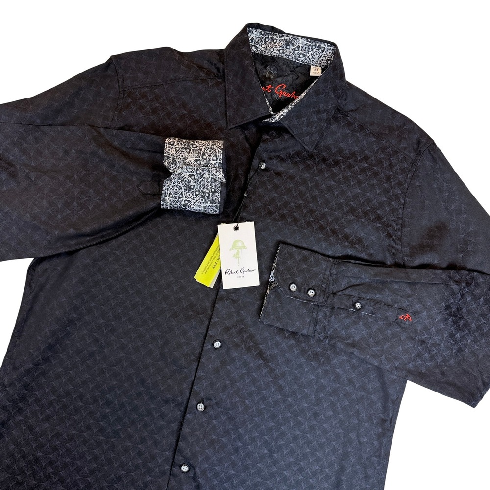 Robert Graham Button Down Shirt Mens M Black Diamante Classic Fit Jacquard $188
